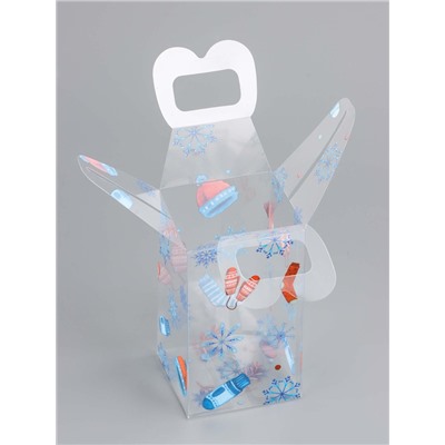 Коробка подарочная новогодняя складная ПВХ «С Праздником!» 6×6×10 см