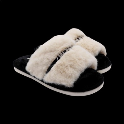 Тапочки меховые 10215 черно бежевые