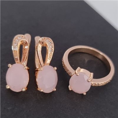 Комплект ювелирной бижутерии Дубайское золото, покрытие: позолота, серьги и кольцо 17 р, вставка: фианит, цвет: розовый матовый, арт.314.772-17