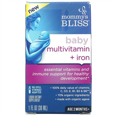 Mommy's Bliss, детские поливитамины + железо, от 2 месяцев, виноград, 30 мл (1 жидк. унция)