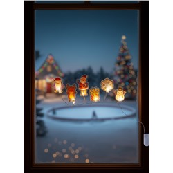 Светодиодная наклейка на окна «Новогодние друзья», 0.5 м, 6 LED, от батареек CR2032×2, свечение тёплое белое