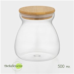 Банка для сыпучих продуктов BellaTenero «Бамбук», 500 мл, 11×12 см, с бамбуковой крышкой, стекло, прозрачная