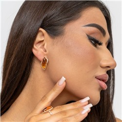 Комплект ювелирной бижутерии коллекция "Дубай",серьги и кольцо покрытие позолота, вставка: янтарь и фианиты, р-р 18, 8200, арт.216.333-18