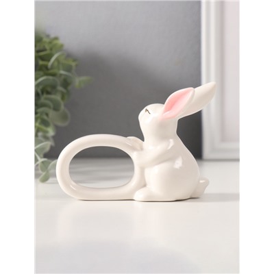 Сувенир керамика держатель д/салфеток "Белый кролик с розовыми ушками" 5х10х7,5 см