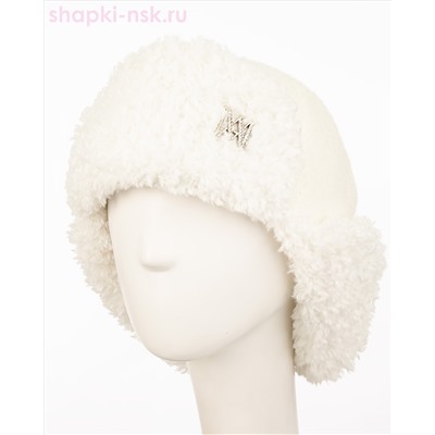 Бархат корот.уши барашек Ушанка лого МА стразы флис (56-58)