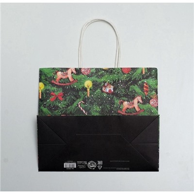 Пакет подарочный новогодний крафтовый «Новогодняя ёлочка», 22×25×12 см