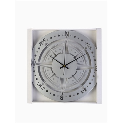 Часы настенные интерьерные «Компас», бесшумные, плавный ход, d=40 см, металл, серебристые