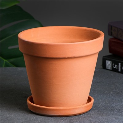 Горшок для цветов «Терра», 1.2 л, d=15 см, h=13 см, керамика, с поддоном, цвет терракот