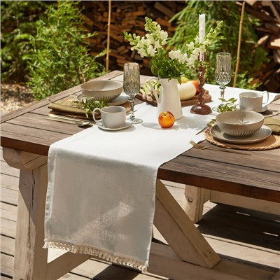 Дорожка на стол «Этель» Linen style, 40×146 см, 100% лён, белая