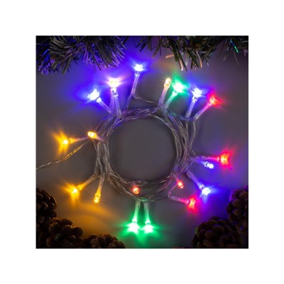 Гирлянда «Нить» 2 м, IP20, прозрачная нить, 20 LED, 2 режима, батарейки AAх3 (нет в комплекте), свечение мульти