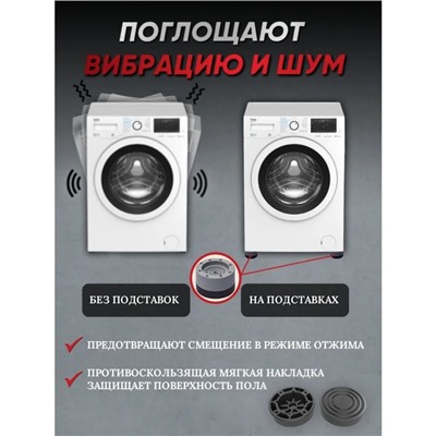 Набор подставок антивибрационных, для стиральной машины, 4 шт., 7.4×4.6 см, d=4.7 см