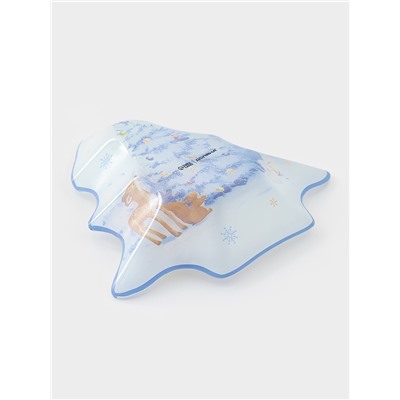 Блюдо сервировочное новогоднее Доляна «Новый Год в лесу», 17.7×18.5×3.5 см, стекло, белое, голубое