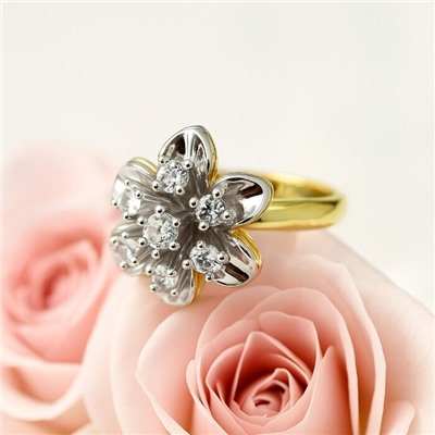 Кольцо 18 р ювелирная бижутерия Итальянское золото (покрытие желтое 14к), вставка: фианиты, цвет: прозрачный, арт.313.381-18