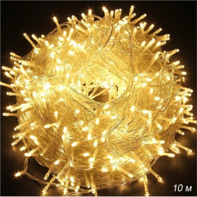 Гирлянда светодиодная Шнур 10 м, 100 LED 8 режимов теплый белый / GN33 /уп 100/коробка