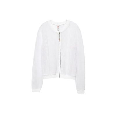 Жакеты CONTE LJ 1133 Белый фактурный бомбер в сеточку на молнии