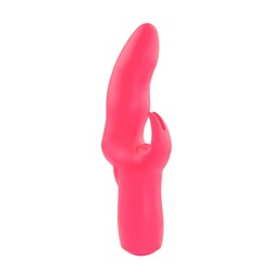 Розовый вибратор со стимулятором клитора MATES FANTASY RECHARGE VIBRATOR - 17 см.