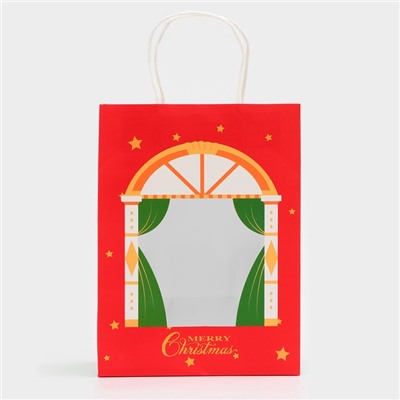 Пакет подарочный новогодний с окном «Театр» 19×26×13 см