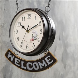Часы настенные двусторонние, на подвесе WELCOME, плавный ход, циферблат d-20 см, 55×36 см