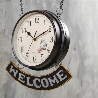 Часы настенные двусторонние, на подвесе WELCOME, плавный ход, циферблат d-20 см, 55×36 см