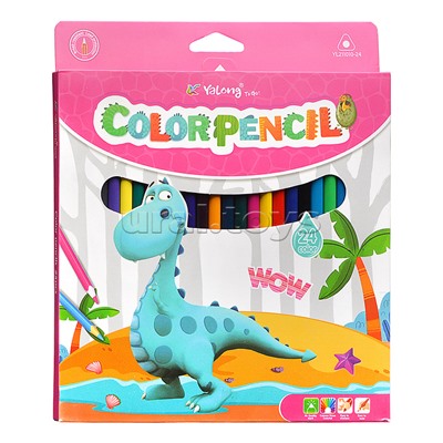Карандаши цветные 24 цв., "Динозаврики", пластиковые, заточенные, трехгранные, грифель3.0мм, картон. уп., европод.