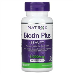Natrol, Biotin Plus, повышенная эффективность, 5000 мкг, 60 таблеток