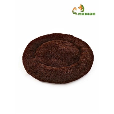 Лежанка для собак и кошек, длинный мех, 80×80×25 см, коричневая