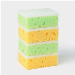 Набор губок для мытья посуды Raccoon «Ренессанс», 4 шт., 9×6.5×3.5 см, крупнопористый поролон, жёлтый, зелёный