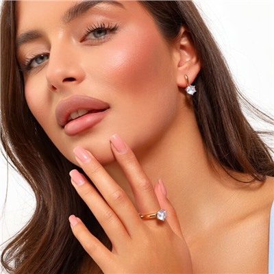 Комплект ювелирная бижутерия коллекция  "Дубай" серьги и кольцо 18 р, покрытие: позолота, вставка: фианит, цвет: прозрачный, арт.217.323-18