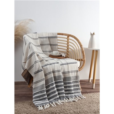 Плед «Этель», 125×150 см, тёмная полоска с таффтингом, хлопок 100%