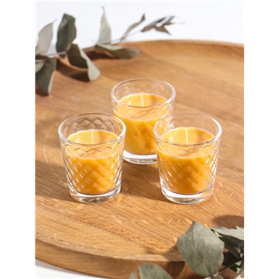 Ароматическая свеча в стакане, набор 3 шт., по 50 мл, 10 ч, 32 г, молоко-мёд