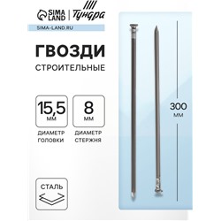 Гвозди ТУНДРА, строительные, ГОСТ 4028-63, без покрытия, 8×300 мм, 5 кг