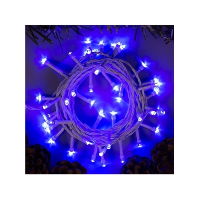 Гирлянда «Нить» 5 м, IP20, белая нить, 50 LED, 8 режимов, 220 В, свечение синее