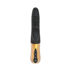 Черный вибратор с возвратно-поступательными движениями Big Thrust Rabbit - 23 см.