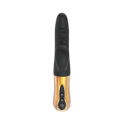 Черный вибратор с возвратно-поступательными движениями Big Thrust Rabbit - 23 см.