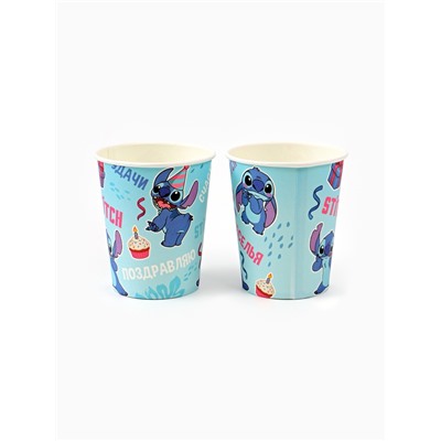 Посуда одноразовая бумажная на 10 персон: стаканы, тарелки, скатерть, Стич