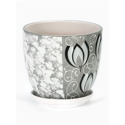 Горшок для цветов «Крокус», 2.5 л, d=18 см, h=16 см, керамический, с поддоном, серый