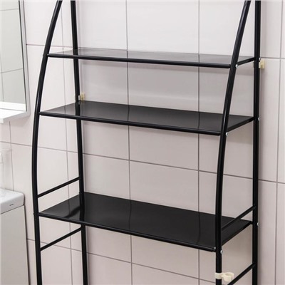 Стеллаж над стиральной машинкой со штангой для сушки, 66×25×175 см, чёрный