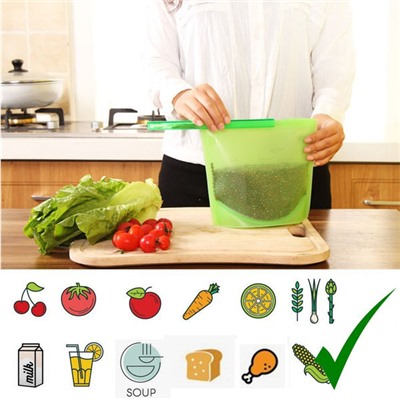 Силиконовый герметичный пакет-контейнер для хранения продуктов, 1,5 л