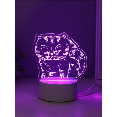 Светильник 3D RISALUX «Толстый кот», LED-ночник, RGB, от сети, 9.5×16.7×16 см