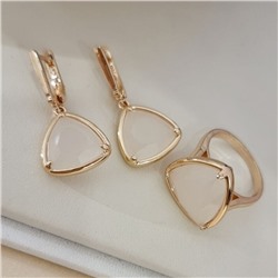 Комплект серьги и кольцо с камнем молочного цвета, покрытие позолота, коллекция Дубайское золото, арт.215.648-19