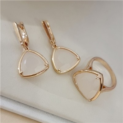 Комплект серьги и кольцо с камнем молочного цвета, покрытие позолота, коллекция Дубайское золото, арт.215.648-18