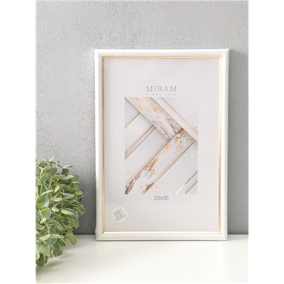 Фоторамка для фото 20×30 см «МИРАМ», пластик, белый с золотом, (пластиковый экран)