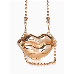 Сумка мини-клатч на магните, в форме губ, жёсткий корпус, на длинной цепочке, золотистая