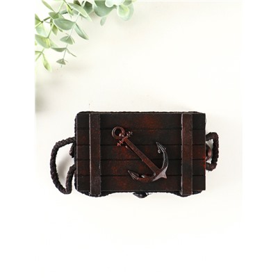 Шкатулка для украшений «Морской сундук с якорем», с ручкой, дерево, красно-коричневая, 12.8×8×5.5 см