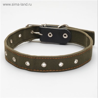 Ошейник брезентовый двухслойный, безразмерный, 72×3.5 см, ОШ 45-60 см, хаки