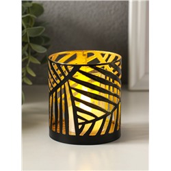 Металлический подсвечник «Цилиндр пальмовый», 7.5×7.5×8 см, чёрный с золотом