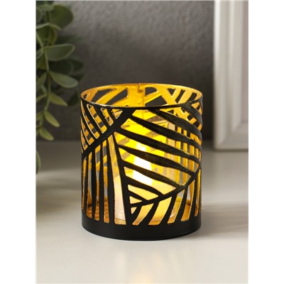 Металлический подсвечник «Цилиндр пальмовый», 7.5×7.5×8 см, чёрный с золотом