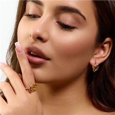 Комплект ювелирной бижутерии коллекция "Дубай" серьги и кольцо 20 р, покрытие позолота, вставка: стекло, цвет: желтый, арт.414.263-20