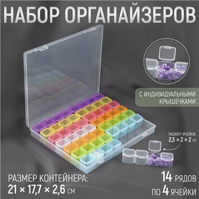 Органайзер для хранения мелочей, 56 ячеек, 21×17.7×2.6 см, разноцветный