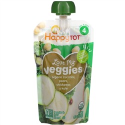 Happy Family Organics, Happy Tot, Stage 4,  Love My Veggies, Organic  Zucchini, Pears, Chickpeas & Kale, 4 Pouch, 4.22 oz (120 g) Each
